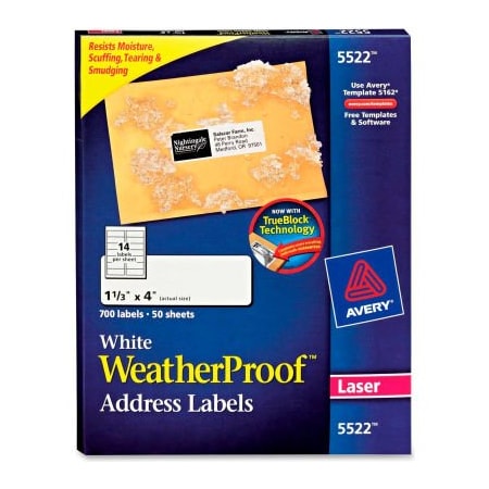 Avery Avery White Weatherproof Laser Shipping Labels, 1-1/3 x 4, 700/Pack 5522